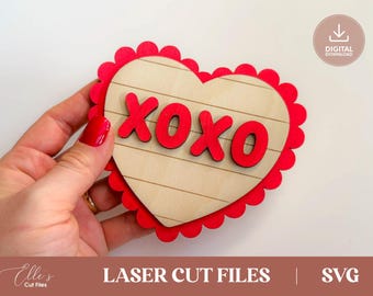 3D Valentijnshart lasergesneden bestand | Geschulpt houten hart met XOXO | Gelaagd dienbladdecor | Glowforge xTool OMTech®
