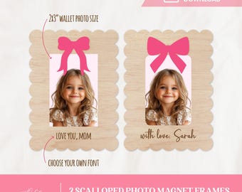 2 geschulpte fotolijst koelkastmagneet lasergesneden bestandsbundel, strik magneetlijst SVG, Glowforge fotomagneet, Xtool fotolijst laserbestand