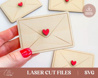 Valentijn envelop lasergesneden bestand | Gelaagd dienbladdecor | Valentijn houten brief gesneden bestand SVG-bestand voor Glowforge xTool OMTech