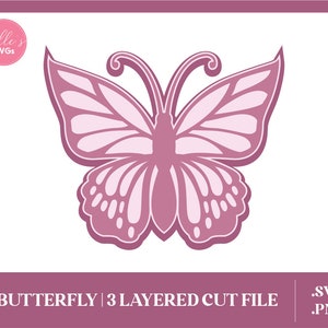 Papillon Svg, fichier de coupe papillon 3D, modèle papillon en couches, décoration murale papillons, Cricut, Silhouette, utilisation commerciale, fichier numérique