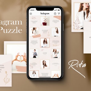 Instagram Template, Instagram Puzzle, Canva Template, Instagram Collage, Feminine Instagram Post, Blogger Template, Minimal Instagram Grid