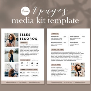 Plantilla de kit de medios de influencer, plantilla de Canva, plantilla de kit de medios de 2 páginas para redes sociales - Influencer de Instagram - Kit de prensa - Kit de presentación