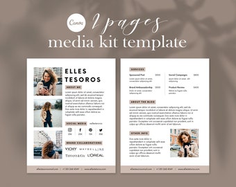 Influencer Media Kit Template, Canva Template, 2 Pages Media Kit Template for Social Media - Instagram Influencer - Press Kit - Pitch Kit