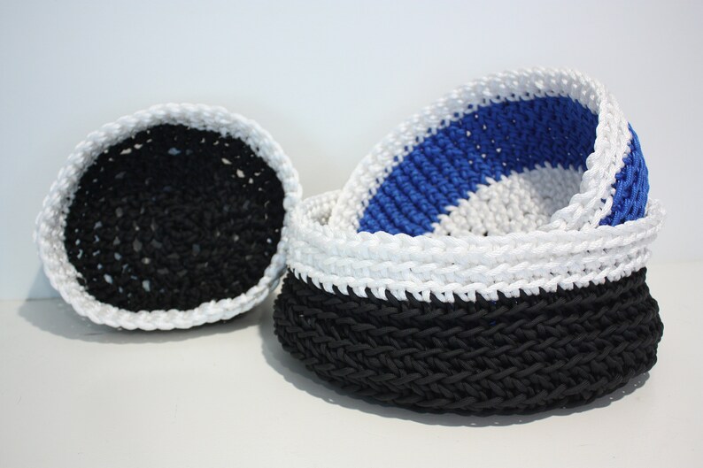 Handmade crochet rope bowls stackable image 1