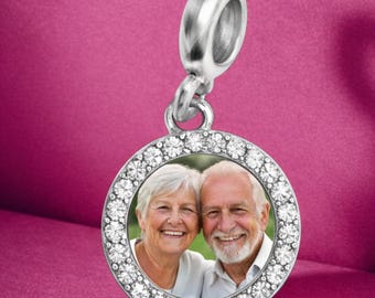 Charm colgante de corazón con foto personalizada, cuenta de plata con foto personalizada, compatible con pulsera Pandora, charm con foto grabada / recuerdo de plata personalizado