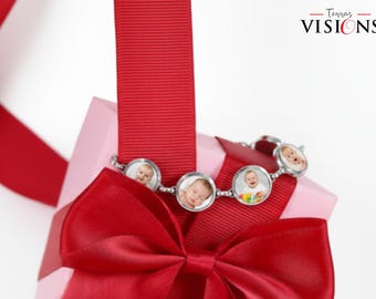 Pulsera de cinco dijes, pulsera con dijes de foto, pulsera con dijes personalizada, regalos para ella, dije con foto personalizado compatible con Pandora Agregar una pulsera