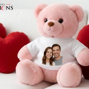 Camiseta de osito personalizada con foto, regalo de San Valentín, regalos para ella, camiseta personalizada para peluches de 30 a 40 cm (compatible con Build-A-Bear)