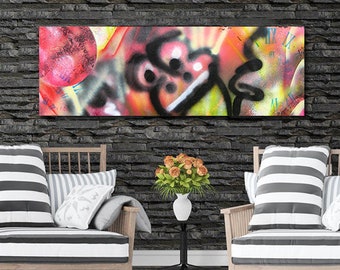 Little Frog Graffiti Art for your favorite room, Spray Paint art, long oblong size, 12inch x 36 inch