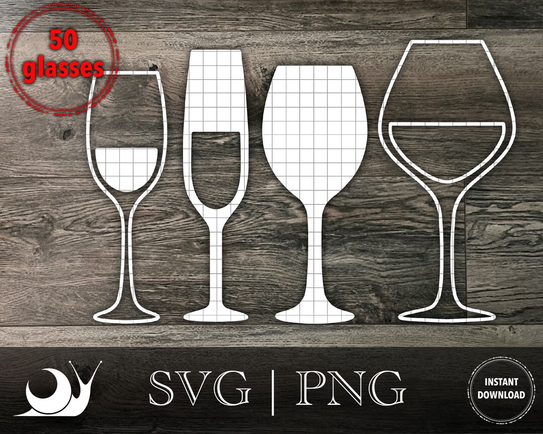50 Wine Glasses SVG Cut File Wine Silhouette Wine Clipart Wine Glass