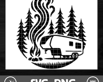 Camping SVG | 5th Wheel RV Campfire | Camper Decal Cut File