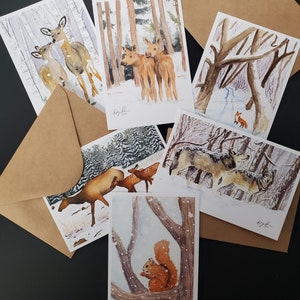 Winter Animals Postcard Pack, fine art Postcards by Ashley Nelson
