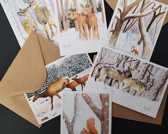 Winter Animals Postcard Pack, fine art Postcards by Ashley Nelson