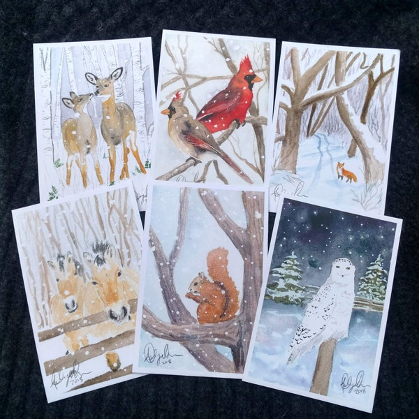 Winter Animals Postcard Pack, fine art Postcards by Ashley Nelson