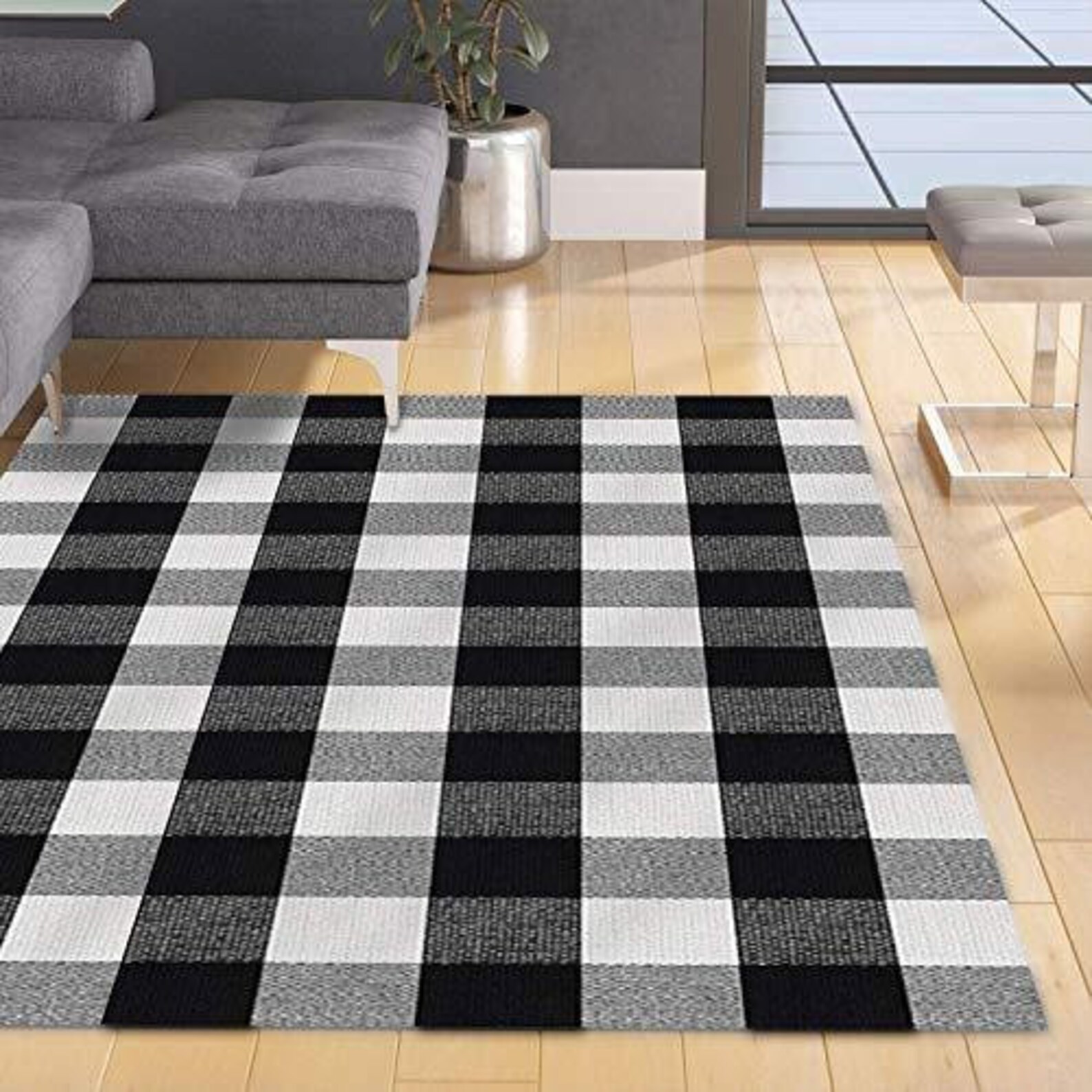 Tapis à carreaux Buffalo noir et blanc 35х59 Etsy