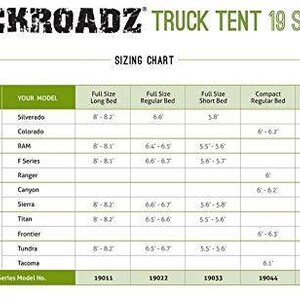 napier truck tent sizes