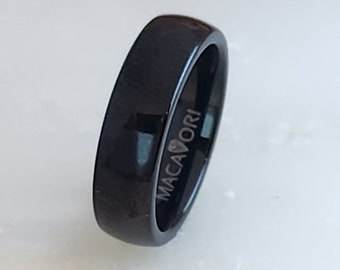 4mm or 6mm men's / women's black plated classic domed center mirror polished finish tungsten wedding rings by Macaiori