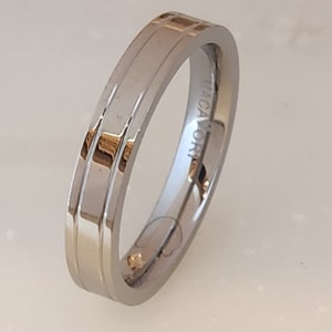 4mm Titanium wedding band mirror polished finish with 2 thin grooves men's / women's rings by Macaiori