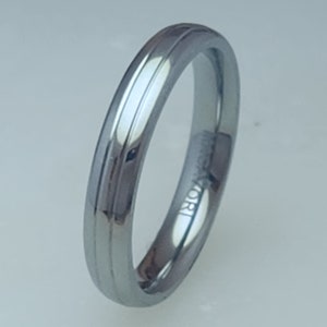 4mm Titanium wedding band mirror polished finish with 2 thin grooves men's / women's rings by Macaiori