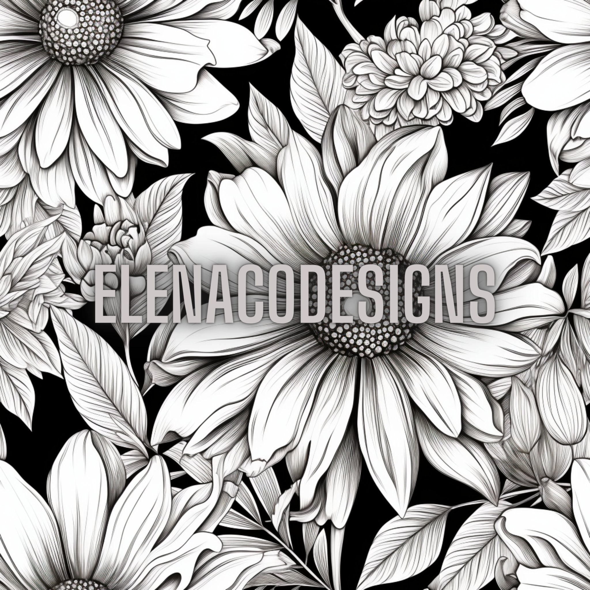 Black and White Flowers Seamless Pattern - Etsy