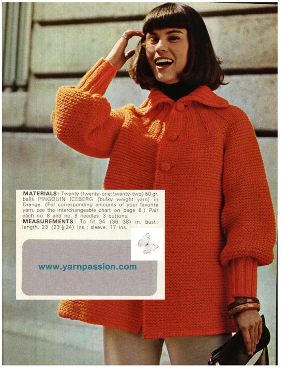 Chunky Yarn Knitting Pattern Cardigan Or Jacket Vintage Pattern 70s Downloadable Sizes 34 36 38 Ins Pdf Knitting Pattern