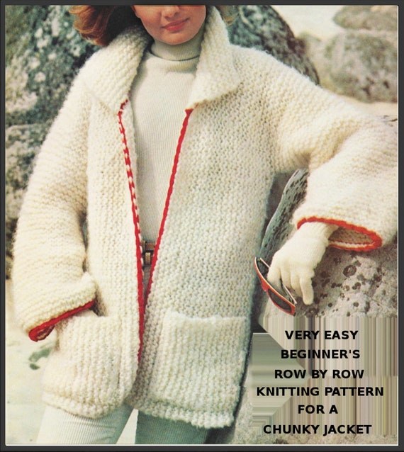 Chunky Beginners Easy Knit Beginners Chunky Jacket Pdf Knitting Pattern