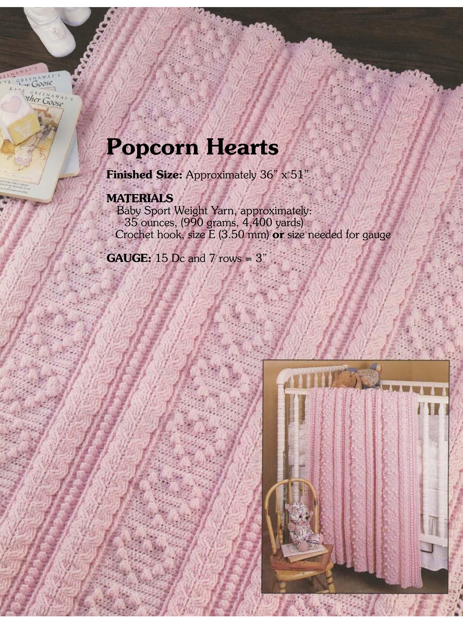 Pink Popcorn Hearts Crochet Baby blanket PDF Crochet Pattern Etsy
