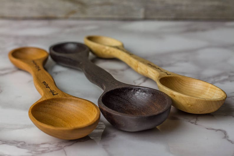 Double Sided Measuring Spoon Handcarved In Black Walnut Etsy