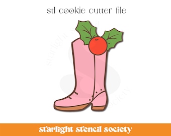 Cowboy Boot Holly STL Cookie Cutter File | Basic Shape | Christmas Western | Custom Cookie Cutter | Instant Download