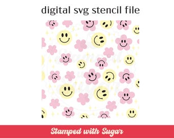 Groovy Floral | SVG FILE |  Cookie Stencil | Spring Stencil  | 3 part | Smile | Multi layer | Digital File