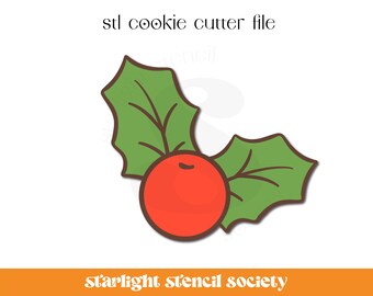 Holly 2 STL Cookie Cutter File | Basic Shape | Christmas Western | Custom Cookie Cutter | Instant Download