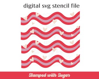 Heart Wavy Lines 3 part | SVG FILE | Cookie Stencil | Valentines | Digital File