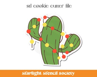 Cactus Lights STL Cookie Cutter File | Basic Shape | Christmas Western | Custom Cookie Cutter | Instant Download