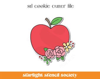 Floral Apple STL Cookie Cutter File | Basic Shape | Back to School | School | Food | Custom Cookie Cutter | Instant Download
