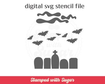 Graveyard Scene | SVG FILE | Cookie Stencil | Fall Stencil  | Fall | Outdoors | Halloween | Digital File