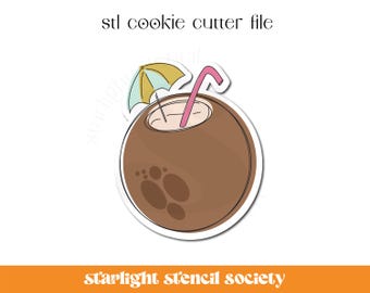 Coconut Drink  STL Cookie Cutter File | Summer Drink | Tropical | Basic Shape | Custom Cookie Cutter | Instant Download