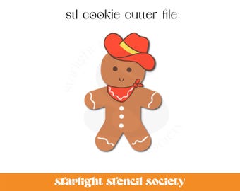 Cowboy Gingerbread Boy STL Cookie Cutter File | Basic Shape | Christmas Western | Custom Cookie Cutter | Instant Download