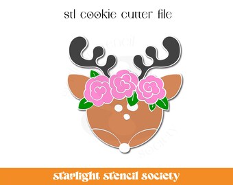 Floral Deer STL Cookie Cutter File | Basic Shape | Christmas Winter | Animal | Custom Cookie Cutter | Instant Download