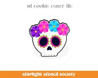 Floral Sugar Skull STL Cookie Cutter File | Shape | Calavera | Dia de los Muertos | Day of Dead | Custom Cookie Cutter | Instant Download