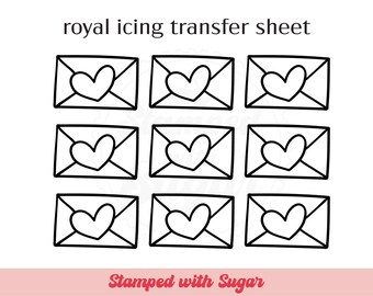 Heart Envelope Royal Icing Transfer Sheet | Cookie Printable | Basic Shape | Valentines Spring | Digital File