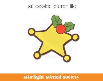 Sheriff Badge Holly STL Cookie Cutter File | Basic Shape | Christmas Western | Custom Cookie Cutter | Instant Download