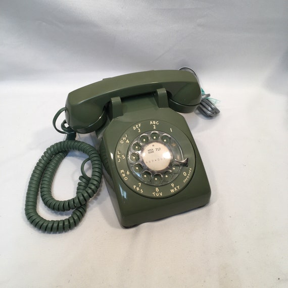 VINTAGE ROTARY PHONE , Vintage Itt Green Dial Telephone 1964 and 1980 Model  500 , Old Rotary Phone 