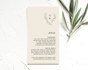 Modern Wedding Details Card Template, Minimal Information Card, Romantic Wedding Enclosure Card, A2 Insert Card Editable PDF