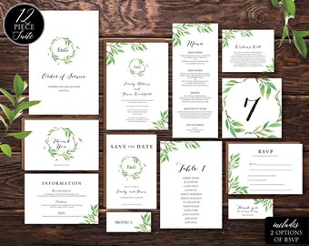 invitation greenery suite printable botanical wedding green etsy