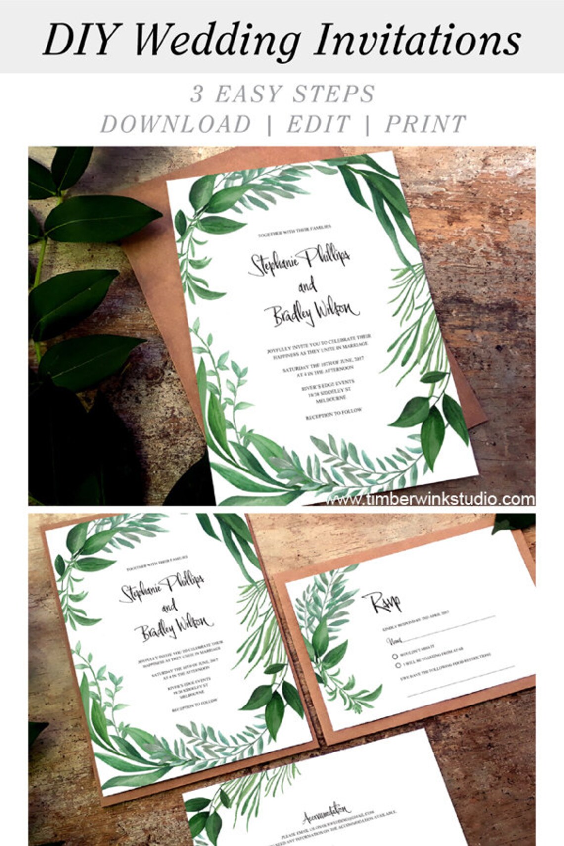 Printable Greenery Invitations Wedding Instant Greenery Etsy