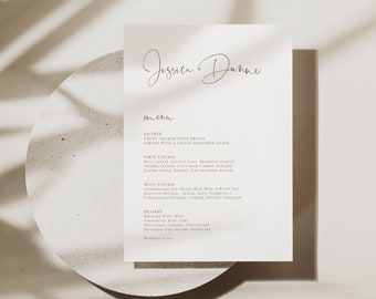 Wedding Menu Template, Wedding Menu Cards, Simple Wedding Menu, Printable Table Menu, Elegant Reception Menu, Minimalist Dinner Menu