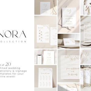 Wedding Stationary Bundle, Wedding Invitation Template Bundle, Minimalist Floral Wedding Sign Bundle, Invite Suite | Set of 20 templates
