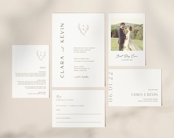 Minimal Wedding Invitation Suite Template, Minimalist Wedding Invitations, Printable Stationery,  Wedding Invite, Digital Download, Evite