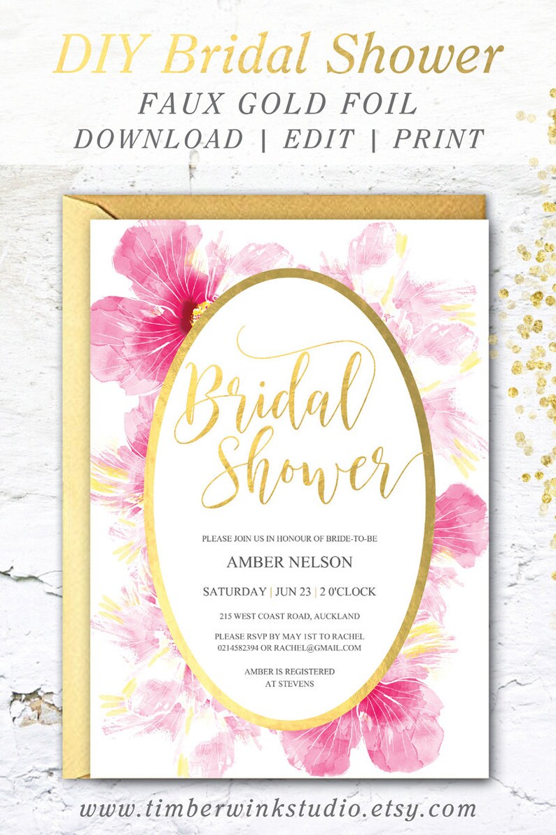 Bridal Shower Invitation Faux Gold Foil Wedding Shower Invite Etsy