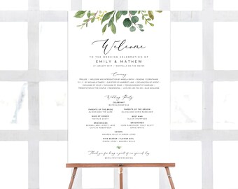 Eucalyptus Wedding Program Sign Template, Greenery Wedding Welcome Sign, Welcome to our Wedding Sign, Entrance Sign: 18x24, 24x36, A1, A2