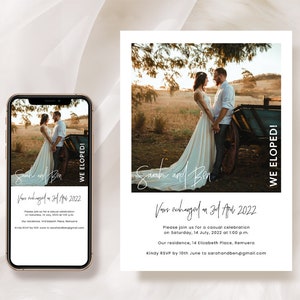 Polaroid Elopement Ankündigungskarte, Elopement Einladungsvorlage, Wir Eloped, Just Married Karte, Hochzeitsankündigung Evite